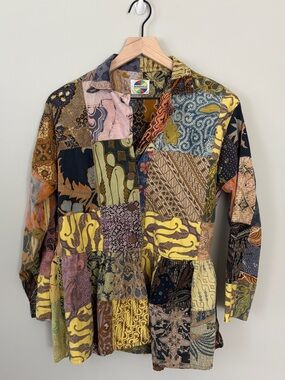 Patchwork Boho Cotton Jacket Peplum Batik Festival Art Vintage Bougenville M/L